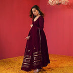 ANNI DESIGNER Womens Rayon Blend Anarkali Solid Kurta with Pant & Dupatta (JAYNTI Wine_3XL_Wine_XXX-Large)