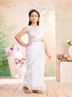 Aarika Girls Ethnic Wear Cream Colour Sequin Embroidery Georgette Lehenga Saree With Attachable Dupatta-(3-13 Years)-(SR-26038-C