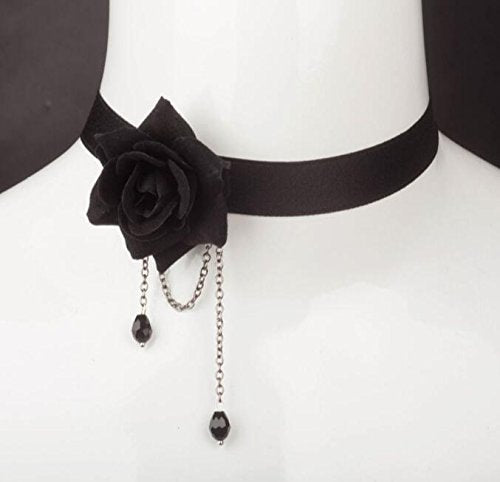 ericotry Elegant Retro Rose Flower Collarbone Chain Clavicle Necklace Gothic Lolita Black Lace Collar Choker Ornament Wedding Ha