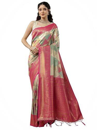 Multi Woven Design Banarasi Silk Blend Saree With Unstitched Blouse Piece