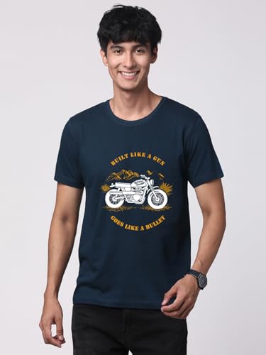 ADRO Mens Royal Bike Design Printed 100% Cotton T-Shirt - Regular Fit, Printed T-Shirts for Men (RN24-RYL-SB_Teal_S)
