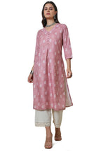 Soch Womens Onion Pink Linen Blend Paisley Print Kurta
