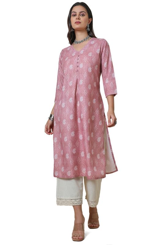 Soch Womens Onion Pink Linen Blend Paisley Print Kurta