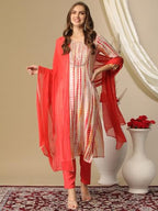 ANNI DESIGNER Womens Rayon Blend Straight Printed Kurta with Pant & Dupatta (Tiedye Red-NW_XXL_Red_XX-Large)