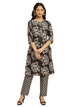 W For Woman Black Floral Printed Kurta And Pants Set (Size: Xl)-24Auws10336-122683
