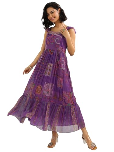Libas Womens Printed Chiffon Fit And Flare Dress For Women Purple