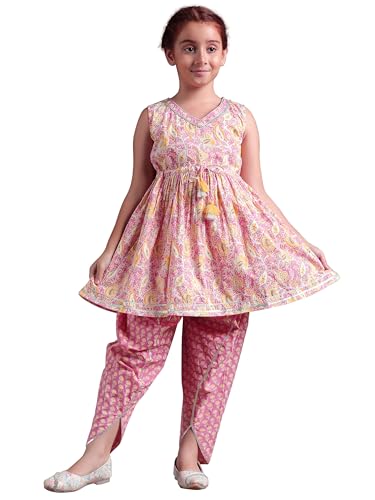 Libas Kids Womens Printed Cotton A-Line Kurti Salwar And Dupatta