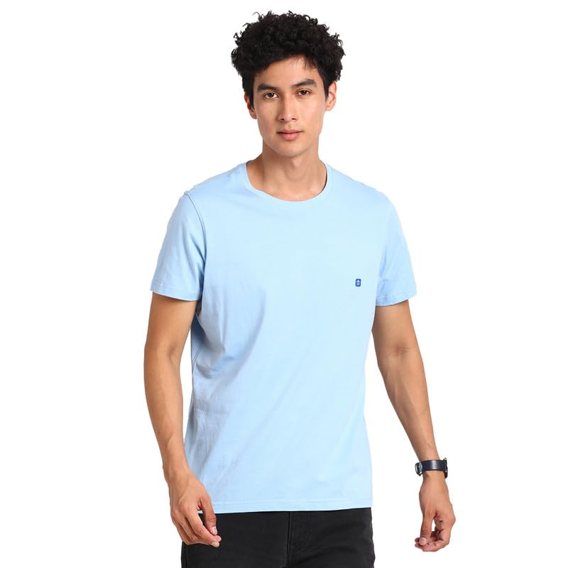 Turtle Men Essential 100% Cotton Sky Blue Plain Round Neck Half Sleeve Casual T-Shirt