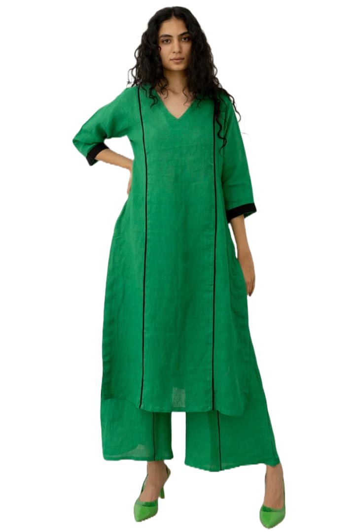 ANNI DESIGNER Womens Rayon Blend Straight Solid Kurta with Palazzo (PAPITA Green_L_Green_Large)