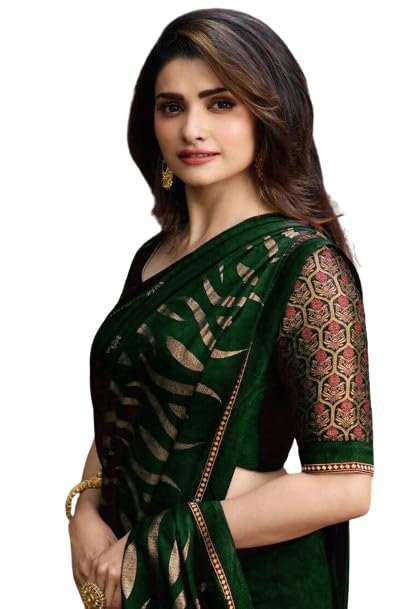 Flosive Womens Kanjivaram Silk Saree With Handloom Weaving Work With Blouse (GREEN G)