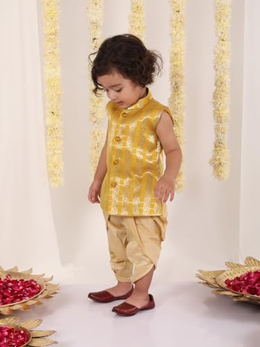 Jbn Creation Infant Boys Yellow And Gold Silk Blend Kurta And Dhoti Set