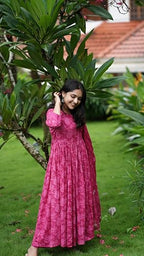 ANNI DESIGNER Womens Rayon Blend Anarkali Printed Kurta with Pant & Dupatta (TITHI Pink_XL_Pink_X-Large)