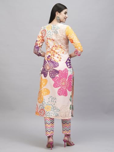 ANNI DESIGNER Womens Cotton Blend Straight Printed Kurta with Pant (Wahida White_S_White_Small)