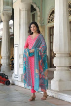 ANNI DESIGNER Womens Cotton Blend Straight Printed Kurta with Pant & Dupatta (Foolkiran Pink_XL_Pink_X-Large)
