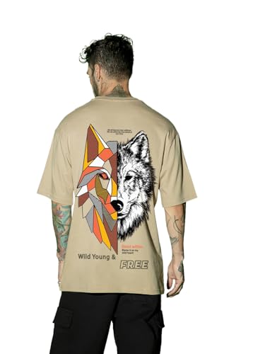 Bewakoof MenS Graphic Printed Oversized T-Shirt_620155_Brown_M