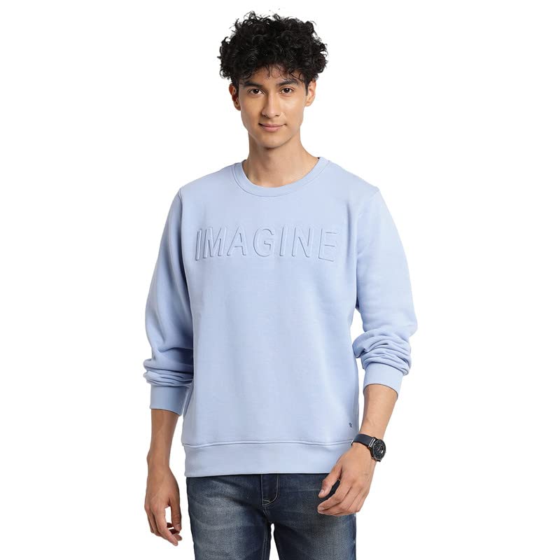 Turtle Men Lihgt Blue Solid Round Neck Sweatshirt