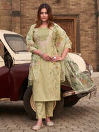 Womanista Women'S Cotton Blend Solid Straight Embroidered Kurta Set