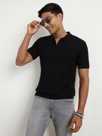 Nobero MenS Self Design Regular Fit Polo Shirt (1M-Twpo-R0014_Black