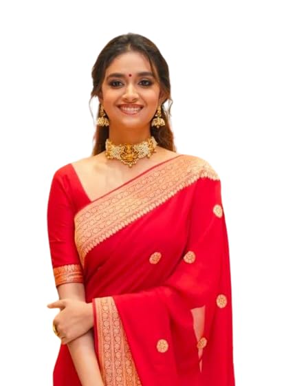 Flosive Womens Kanjivaram Silk Saree With Handloom Weaving Work With Blouse (RED)