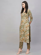 ANNI DESIGNER Womens Cotton Blend Straight Printed Kurta with Pant (Seep Green_M_Green_Medium)