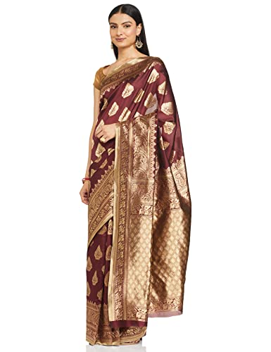 Shasmi Womens Designer Kanchipuram Banarasi Silk Blend Jacquard Woven Design Sarees (Maroon and Gold)