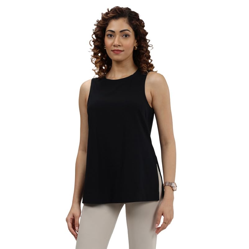 Last Tee Sleeveless Long Slit Top | Stays New for 750+ Days | Breathable | Long Slits | high Neck | Sleeveless Design