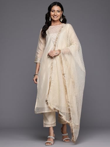 Varanga Women Zari Embroidered And Sequence Embellished With Organza Detailed Kurta With Bottom And Dupatta