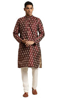 SOJANYA (Since 1958 Mens Silk Blend Booti Jacquard Maroon Kurta & Off-White Churidar Pyjama Set