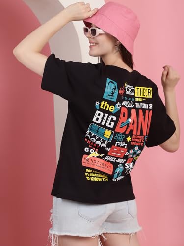 Preneum Womens Cotton Graphic Latest Printed Baggy Fit Drop-Shoulder Sleeves Cotton Oversized T-Shirt || Round Neck || Half Sle