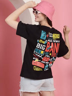 Preneum Womens Cotton Graphic Latest Printed Baggy Fit Drop-Shoulder Sleeves Cotton Oversized T-Shirt || Round Neck || Half Sle
