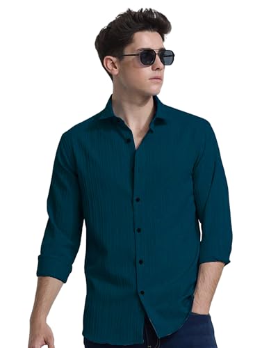 I Enterprise Mens Spread Collar Long Sleeve Multicolor Solid Regular Shirt Slim Fit Office Wear ShirtS For Men | Textured Long 
