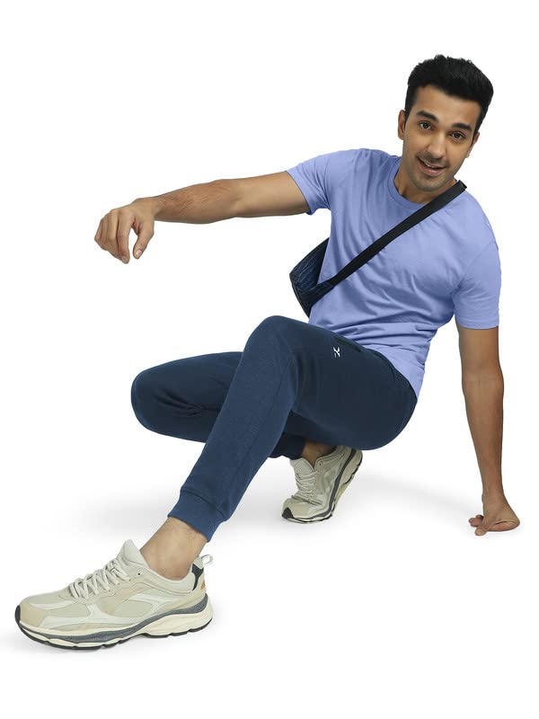 XYXX Mens Cotton Modal Joggers - Relaxed Fit, Antimicrobial, High Stretch, Sweat Absorbent Solid Ace Loungewear with Zippered P