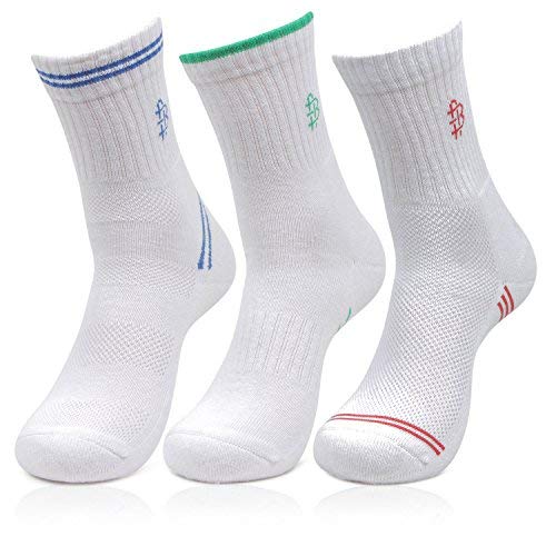 Bonjour MenS Crew Length Cotton Socks (Pack Of 3 Pairs) (Bro7003-Po3_White)