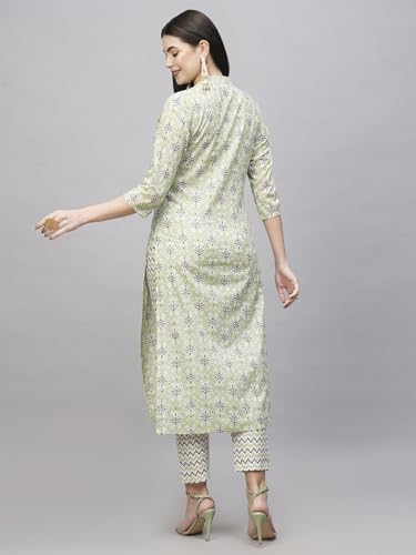 ANNI DESIGNER Womens Cotton Blend Straight Printed Kurta with Pant (Babita Green_XL_Green_X-Large)