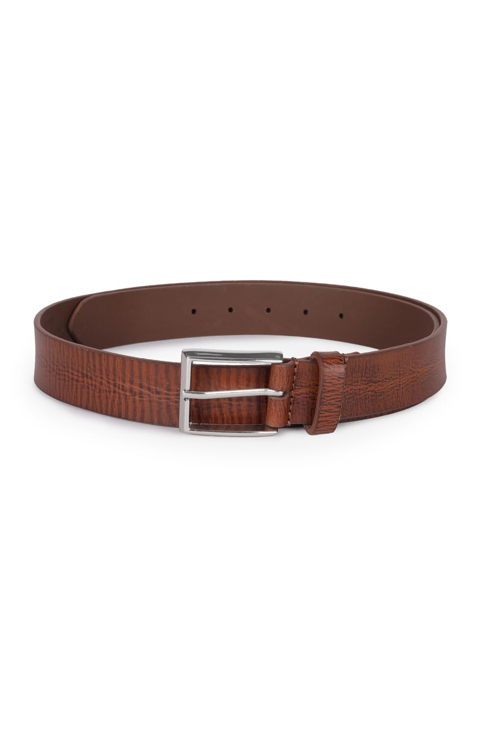 Louis Philippe Men Tan Textured Casual Italian Leather With Shiny Nickel Buckle Belt