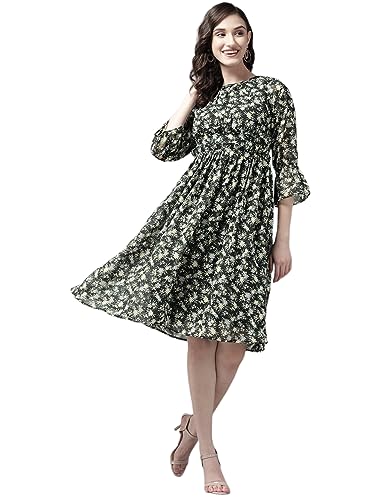 Aarika Womens Black Color Georgette Floral Print Middi (Sp-Md-W-2732-Black-S)