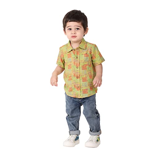 Fabindia Kids Cotton Printed Shirt Green_3-6M