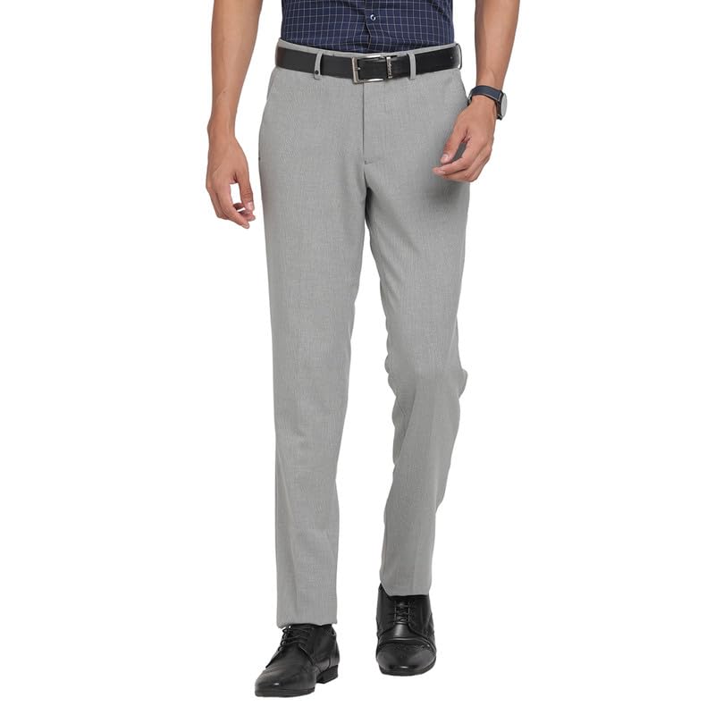Turtle Men Cotton Stretch Grey Self Design Narrow Fit Formal Trouser