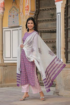 ANNI DESIGNER Womens Cotton Blend Straight Printed Kurta with Pant & Dupatta (Blockbuster Multi-NW_S_Multi_Small) Multicolour