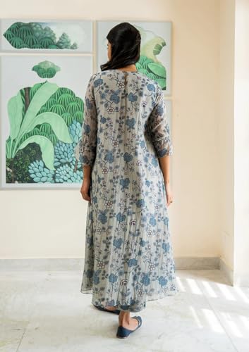 ANNI DESIGNER Womens Rayon Viscose Printed Anarkali Kurta with Pant (JUBI White_S_White_Small)