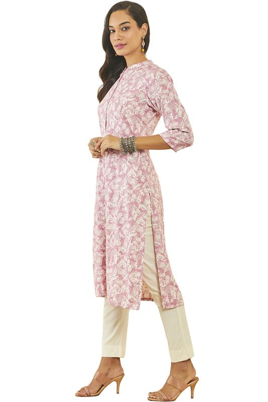 Soch Womens Rayon Paisley Print Straight Kurta With Front Button-Placket