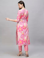 ANNI DESIGNER Womens Cotton Blend Straight Printed Kurta with Pant (Balu Pink_XL_Pink_X-Large)