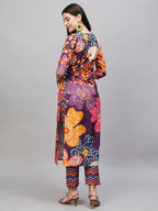 ANNI DESIGNER Womens Cotton Blend Straight Printed Kurta with Pant (Wahida Purple_S_Purple_Small)