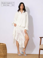 The Souled Store Cotton Linen: Ivory Women and Girls Long Sleeves Collared Neck Button Front Solid Regular Fit Cotton Linen Shir