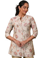 Libas Women'S Silk Blend Printed A-Line Kurtis (37081_Beige