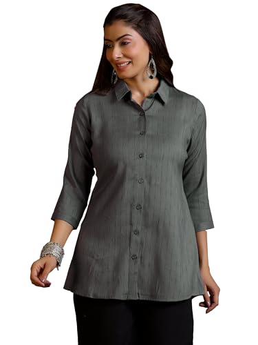 Libas WomenS Cotton Blend Regular Kurtis (58184_Grey_Xs)