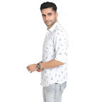 Turtle Men Cotton Linen White Printed Slim Fit Full Sleeve Casual Shirt