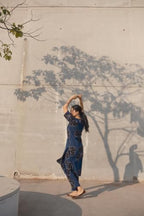 ANNI DESIGNER Womens Rayon Viscose Straight Printed Kurta with Pant (Kamo Blue_S_Blue_Small)
