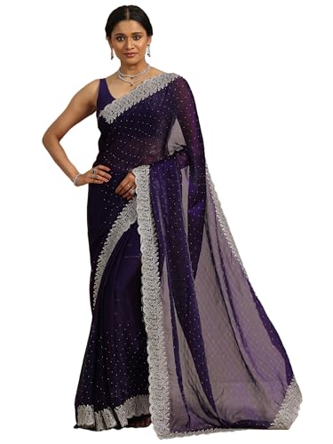 Libas Womens Embellished Chiffon Saree With Blouse Piece