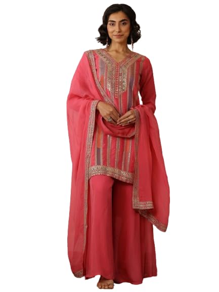 Libas Art Embellished Organza Straight Kurta Set for Women (99293AS)